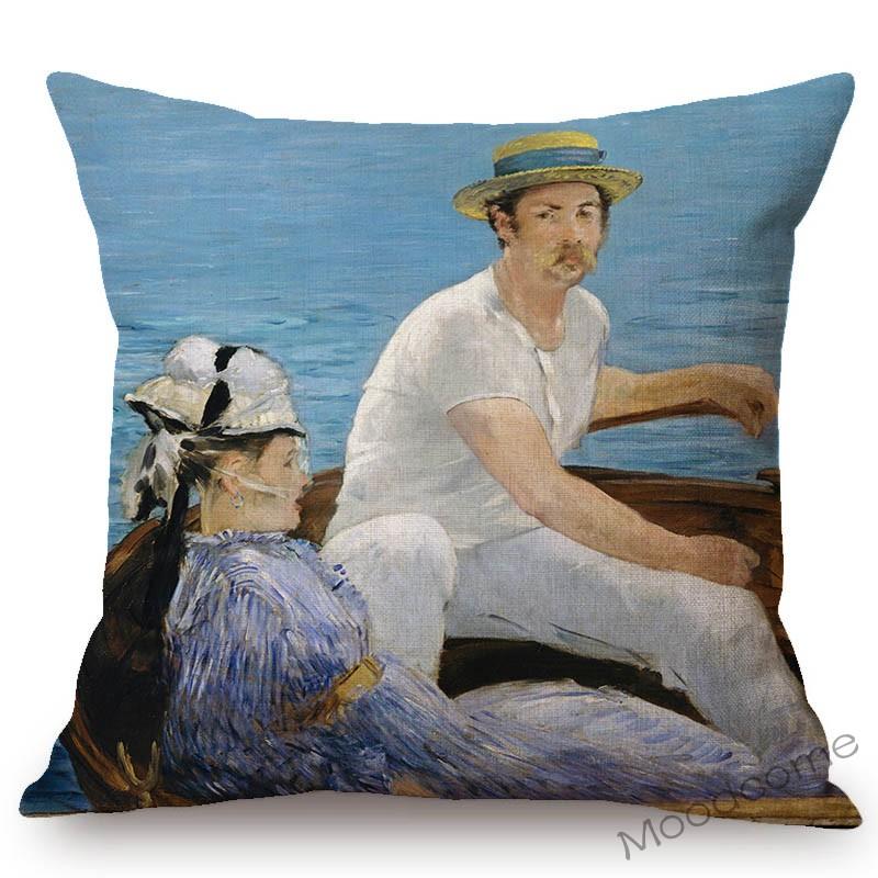 Edouard Manet World Famous Oil Painting Olympia Young Girls The Lunch Impressionism Sofa Pillow Case Gallery Art Cushion Cover