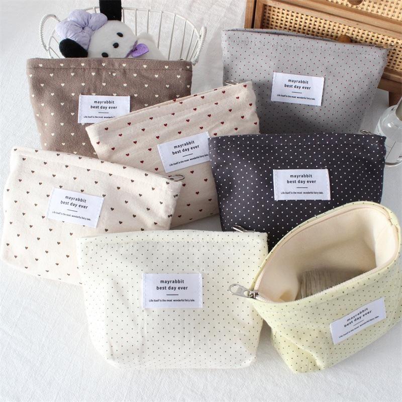 Korean Ins Polka Dot Love Lipstick Bag, High-value Girl, Hand-held Makeup Bag, Large-capacity Liner Storage Bag