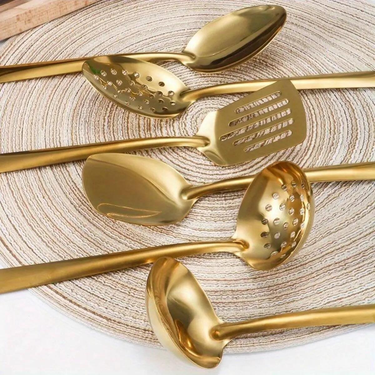 

Stainless Steel Kitchen Utensil Set, Kitchen Utensils Gadgets, 6 Counts/set Including Spoon, Slotted Spoon & Spatula, Kitchenware for Home Use One size золотой