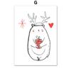 Cartoon Elk Snowman Picture Minimalist Sketch Canvas Poster Merry Christmas Decor Painting Happy New Year Kids Room Decor No Frame
