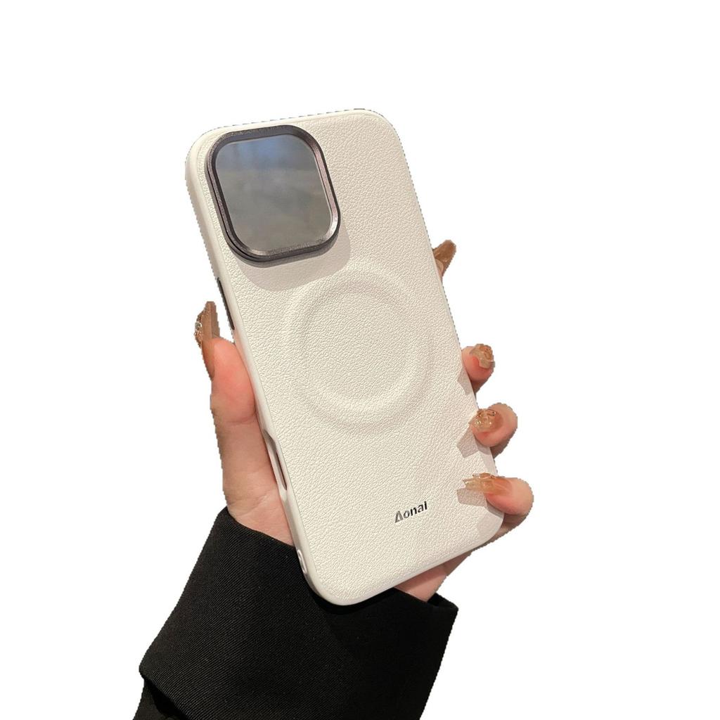 Suitable for The IPhone16 with A Lychee Peel Texture Phone Case, N52 Strong Magnetic Attraction, IPhone16 Pro with A Lens Ring, Business Hard Case