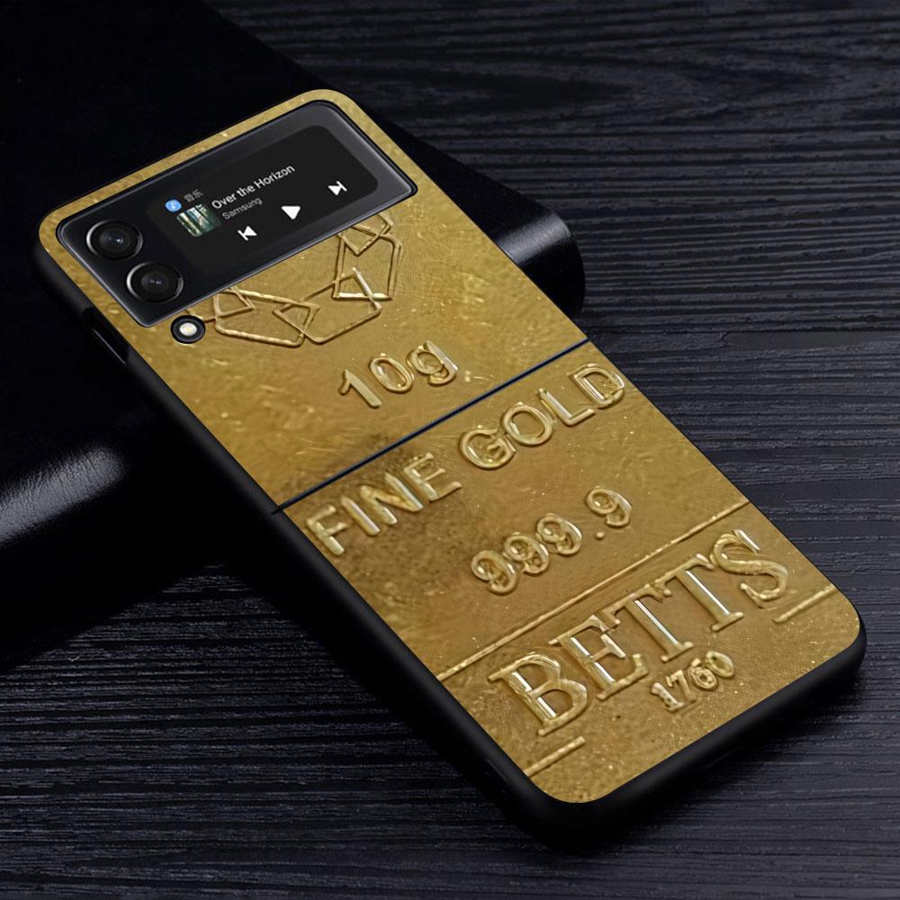 Fine Gold Pattern Printing Case for Samsung Galaxy Z Flip4 Flip3 5G PC Hard Cell Phone Shell Z Flip 4 3 Black Coque Zflip4