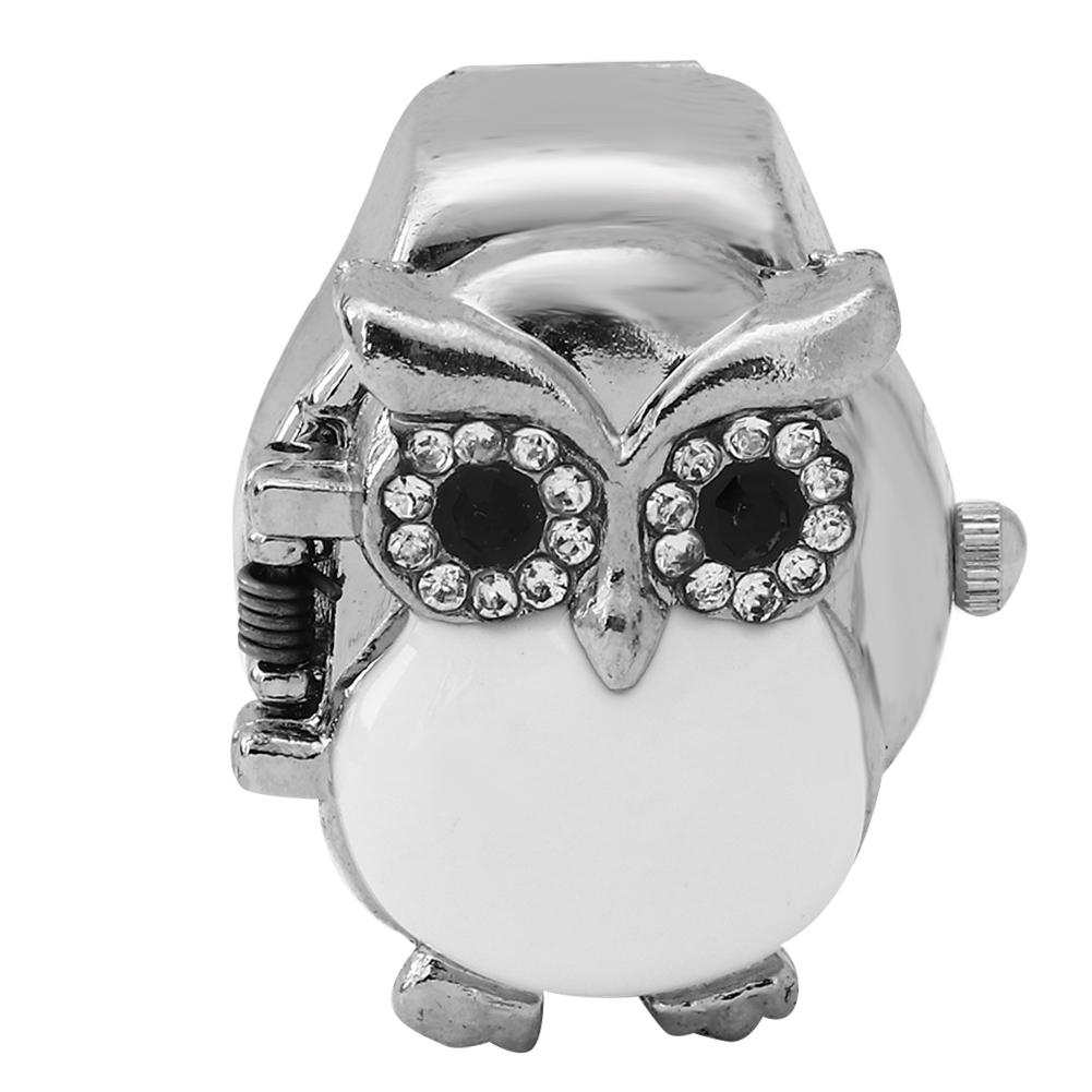 

Часы с кольцом на палец, откидная крышка, винтажные кварцевые часы Unix с рисунком совы, кварцевые часы на палец(белый )