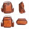 Whatna Antique-Style Tanned Natural Cowhide Leather Shoulder Bag for Men, 2-Way, Crossbody, Handbag, with Two Card Pockets, Vertical Design, Genuine