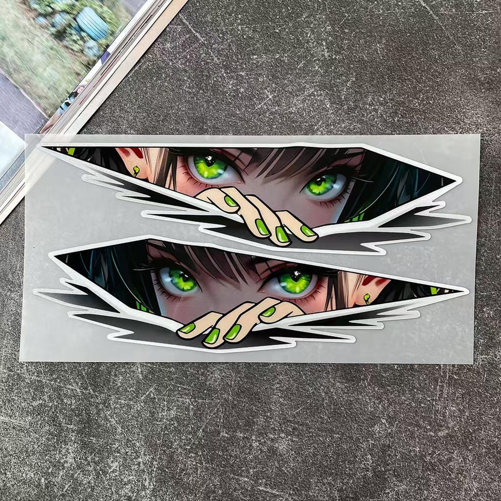 32 Stück/Packung 12cm Lange JDM Anime Mädchen Aufkleber Laser Regenbogen Auto Fenster Windschutzscheibe Motorrad Karosserie Moto Helm Zubehör Aufkleber