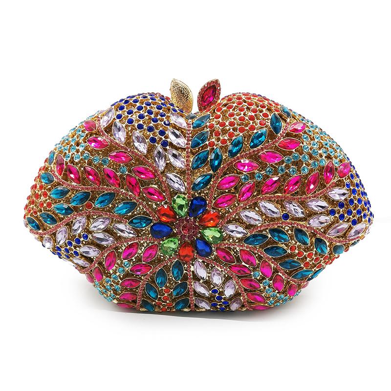 

Fushcia/Yellow Rhinestone Evening Clutch Bags Multicolored Crystal Women Wedding Bag Diamond Pouch Rhinestone Ladies Purse
