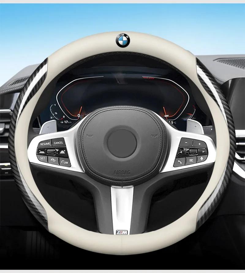 Für BMW Neuwagen Leder Kohlefaser Rutschfeste Lenkradabdeckung Für BMW E46 E39 E90 E60 E36 F30 F10 E34 X5 E30 F20 E92 M3 M4