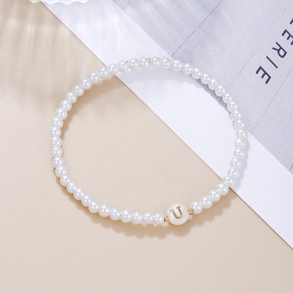 26 Alphabet Letter Shell Charm Artificial Pearl Bracelets Women Girl Charming Simulated Pearl Beads Wristband Bracelets Jewelry