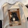 Because Murder Is Wrong Black Cat Drink Coffee Clothing Men Unisex Street Oversized T Shirts Breathable Cotton TShirt