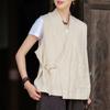 Johnature Women Chinese Style Belt Vests Coats V-Neck Solid Color Cloths Autumn Loose Vintage Vests