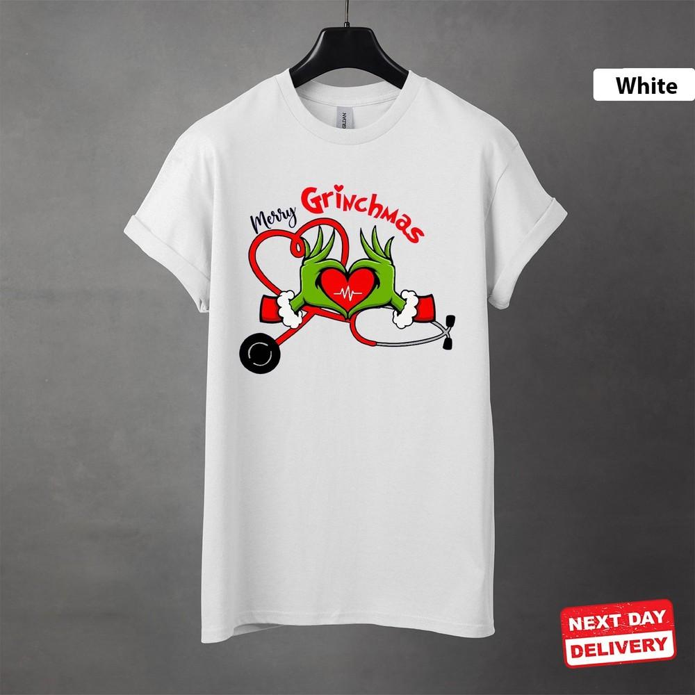 Grinch Nurse Christmas Shirt, Merry Grinchmas Nurse White Tee Size S-5XL Unisex T-Shirt XXXL