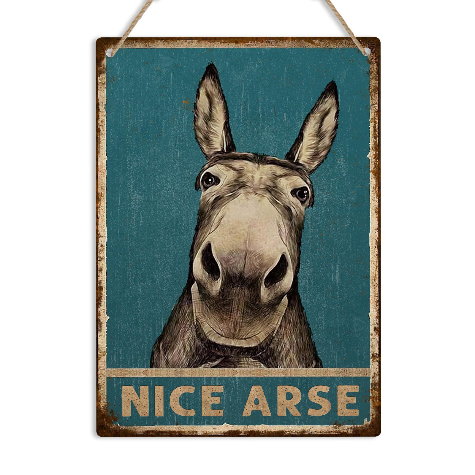 Nice Arse Donkey Head Retro Bathroom Metal Sign Funny WC Nice Ass Toilet Plaque 20X30CM