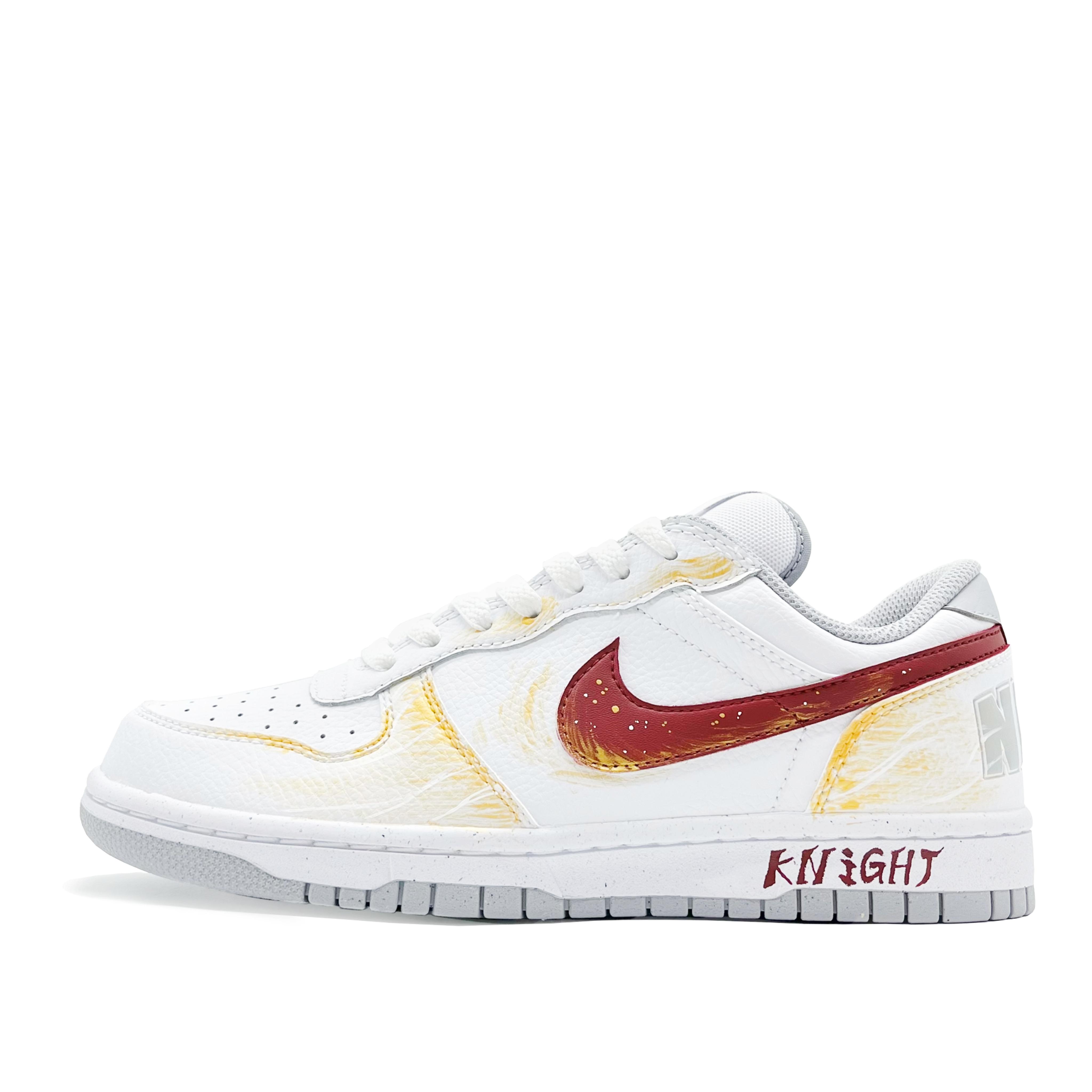 

Nike Big Golden Wing Knight, Shopping Bag Leather Low top Skateboard Shoes Men s Gold, Red 355152-106(BOX) 42