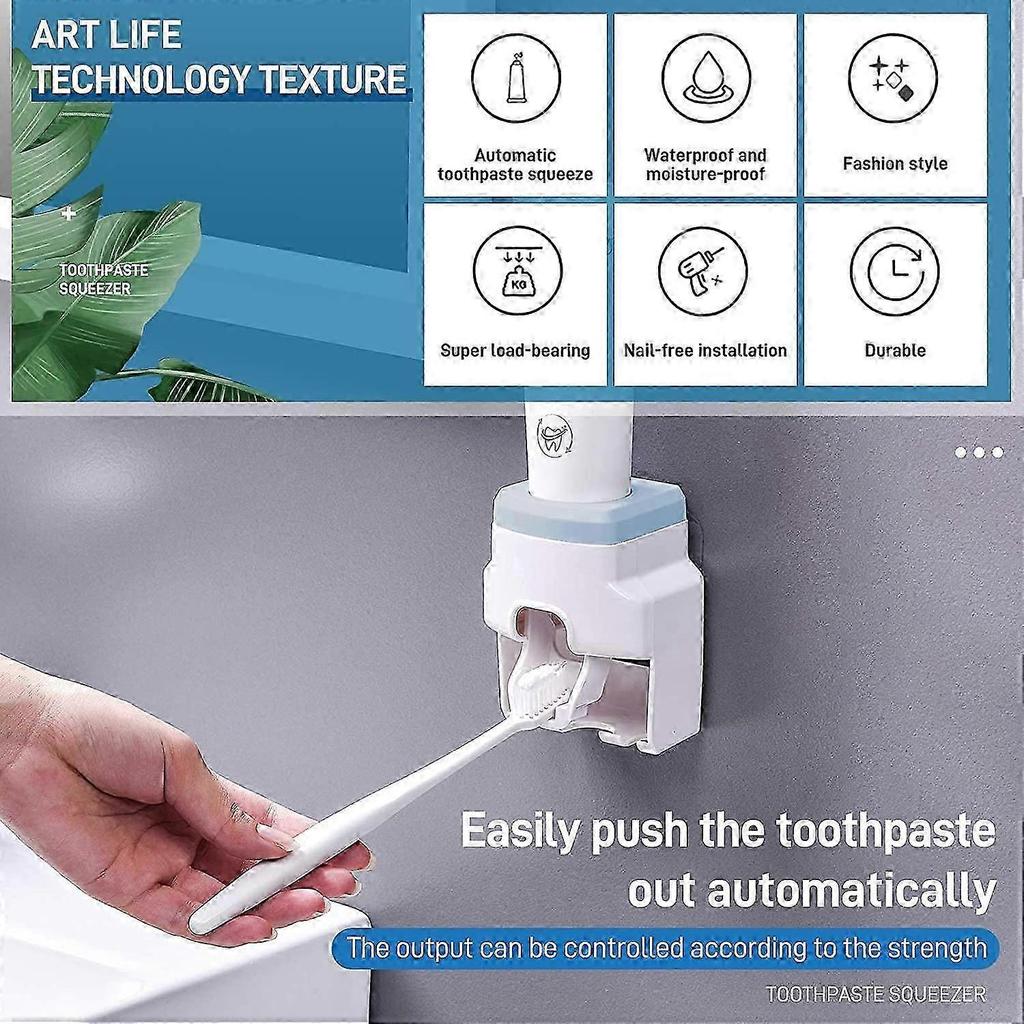 Toothpaste Dispenser and Toothbrush Holder, Wall Mount (Blue)