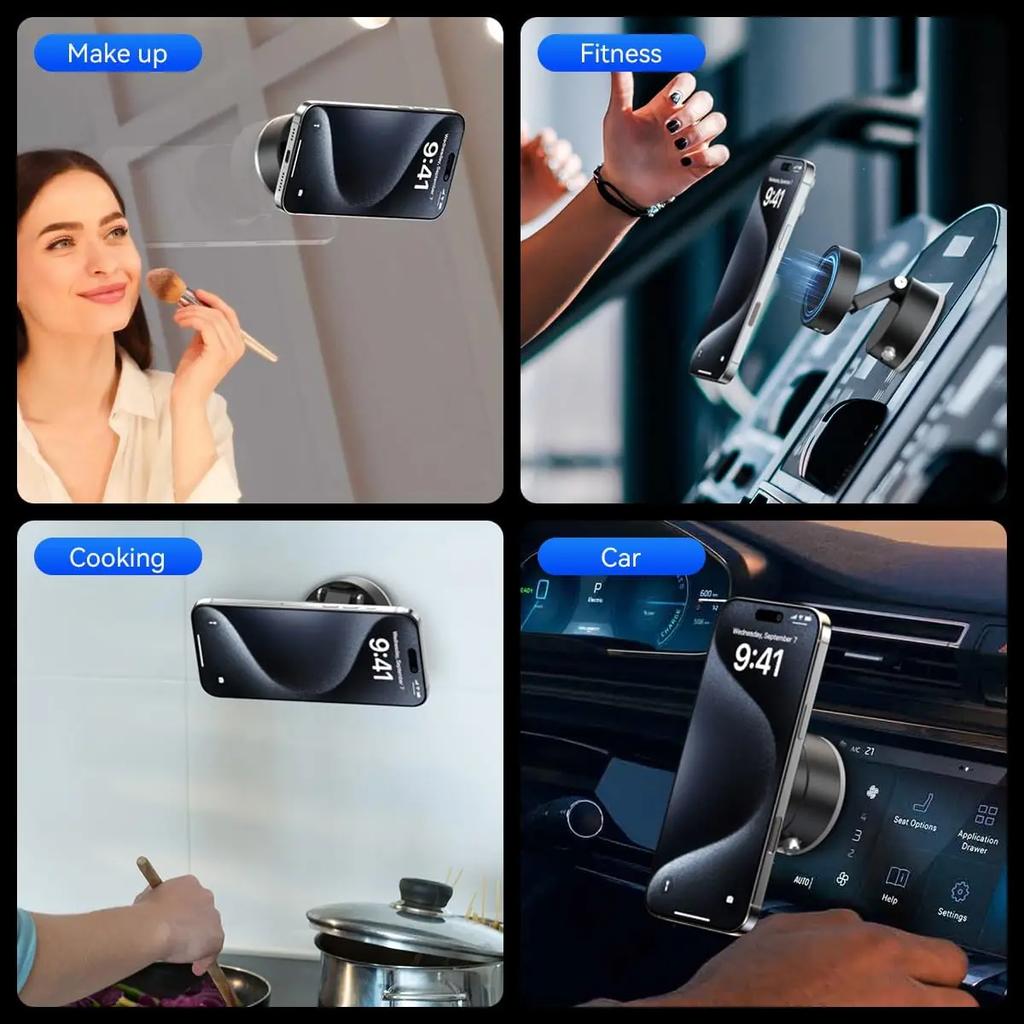 Verbesserte 360° Vakuum-Magnet-Handyhalterung Magnetische Auto-Handyhalterung, Freisprech-Saugnapf-Handyhalter für Auto/Fitnessstudio/Spiegel