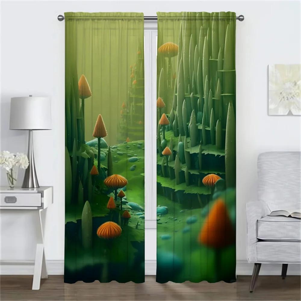 Decoração de Halloween Partição Mundial Cogumelo Cortinas para Sala de Estar Cortina para Quarto 2 Painéis Cortinas Interiores para Casa