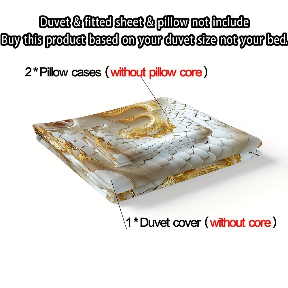 3Pcs Golden Dragon Duvet Cover Set (1 Duvet Cover + 2 Pillowcases No Insert) High-Definition Print Exquisite 3D Style