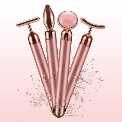 4-in-1 Vibrations-Rosenquarz-Rolle Gesichtswalze Augenmassagegerät Jade-Rolle T/V-förmige Gesichtslifting Schlankheits-Schönheitspflege Massagegerät