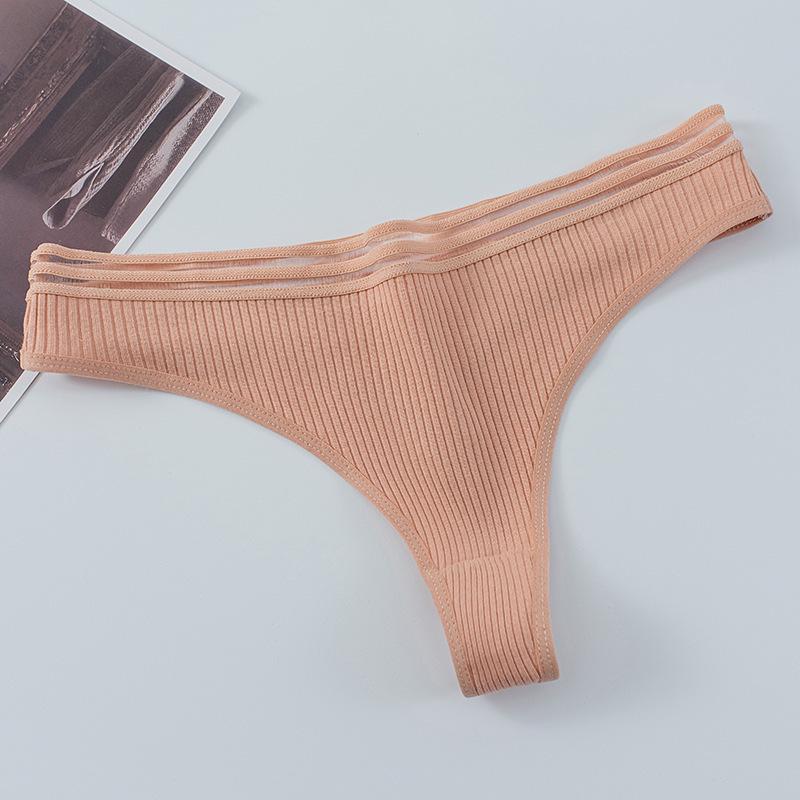 Grenzüberschreitender Damen-Rippstrick-Mesh-Tanga - Sexy, atmungsaktive, tief sitzende Slips mit Zwickel aus reiner Baumwolle