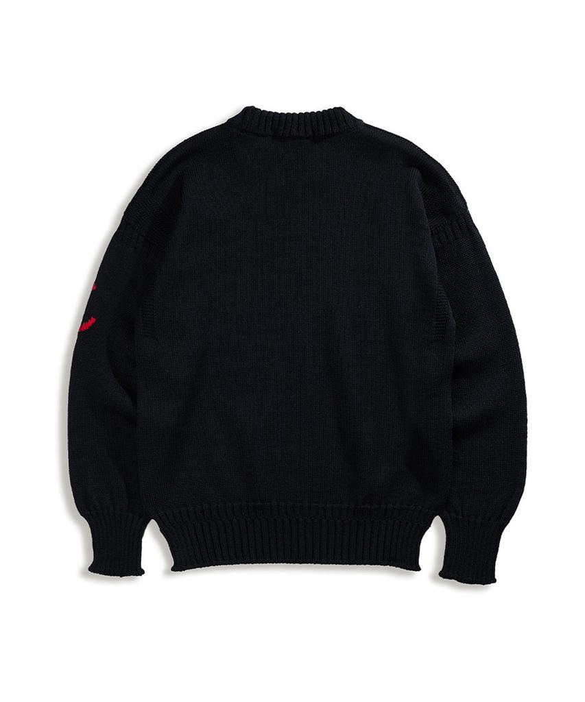 Geonjiulleunseu Crewneck Whole Garment Sweater - Black