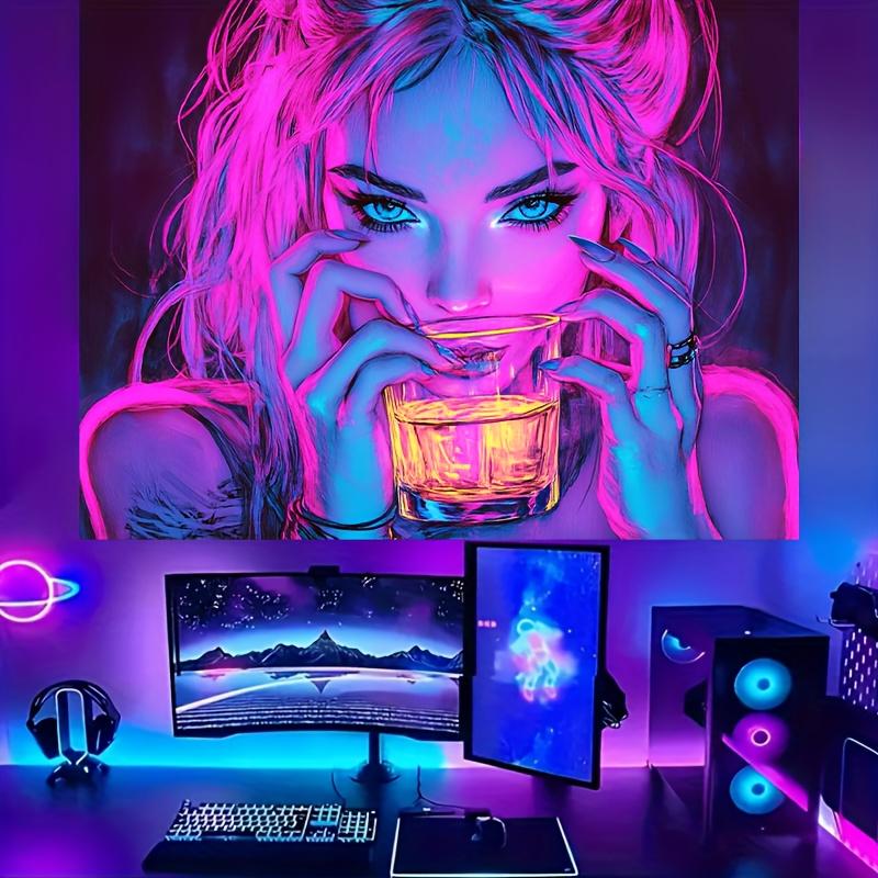 VIKAMA Gradient Tapestry Blue Pink Phantom Girl Art Blanket Living Room Bar Studio Ins Scandinavian Style Wall Decorations