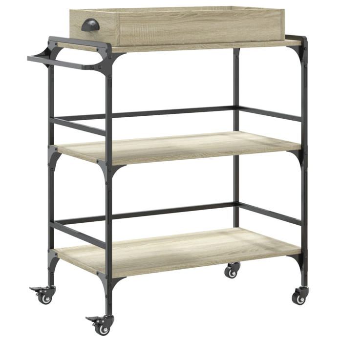 VidaXL Kitchen Trolley, Shelf with Wheels, Service Cart, Indoor Living Room Bathroom Storage Furniture, Oak 842342