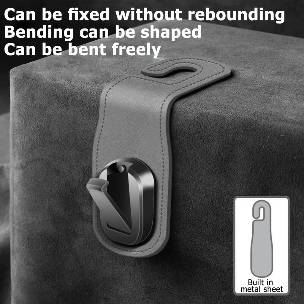 Car Headrest Hooks, 2PCS Leather Vehicle Seat Hangers for Handbag Coat Umbrellas, Multifunctional Automotive Hanging Storage Organizer Accessories,