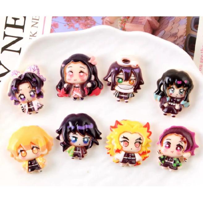 50pcs/set Demon Slayer Anime Resin Accessories Cute Image Laminating Acrylic Cream Glue Phone Case Refrigerator DIY Gift Patch 6
