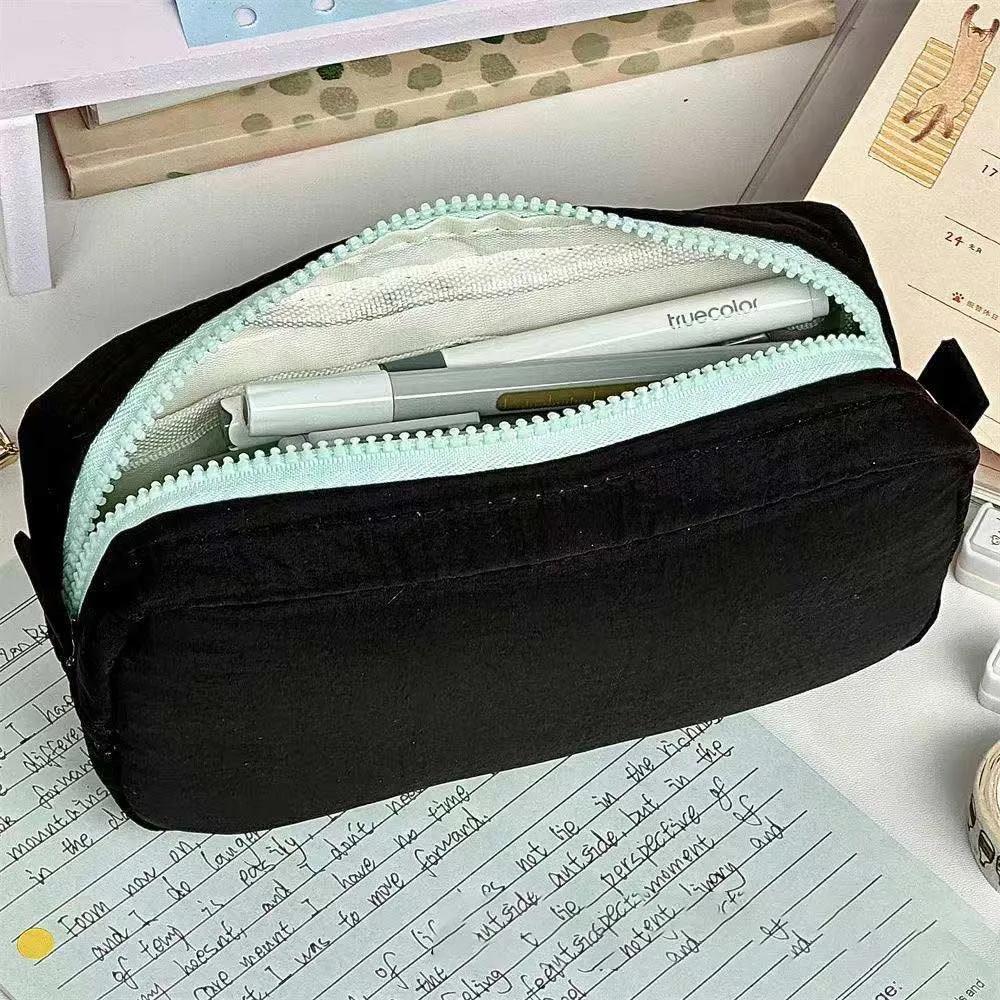 Simplicity Solid Color Pen Bag Zipper Design Large Capacity Pencil Case Portable Stationery Organizer Office Back To School