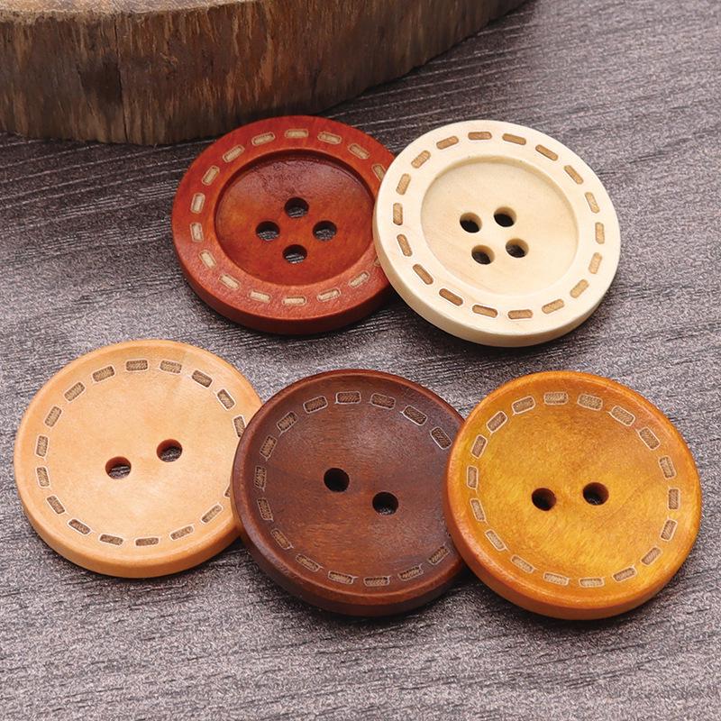 Laser-Dotted Retro Wooden Coat Buttons - Natural Wood Wide Edge for Shirt, Cardigan, or Trench Coat