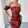 AYJL-European and American High-end Exquisite Sexy Tube Top with Sleeves Tight Dress