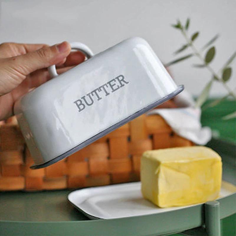 Enamel Butter Dish with Lid – Sealed Cheese Box and Dessert Tray for Kitchen or Restaurant Use