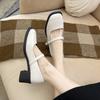 Soft leather with Mary Jane shoes women's thick heel black medium heel small leather shoes square head single shoes