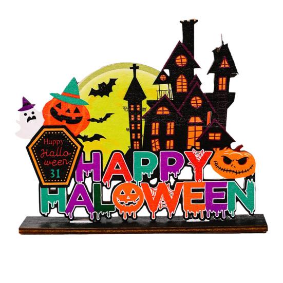 Wooden Halloween Ghost Pumpkin Figurine, Rustic Table Decor for Home Party, Spooky Shelf Decoration for Fall