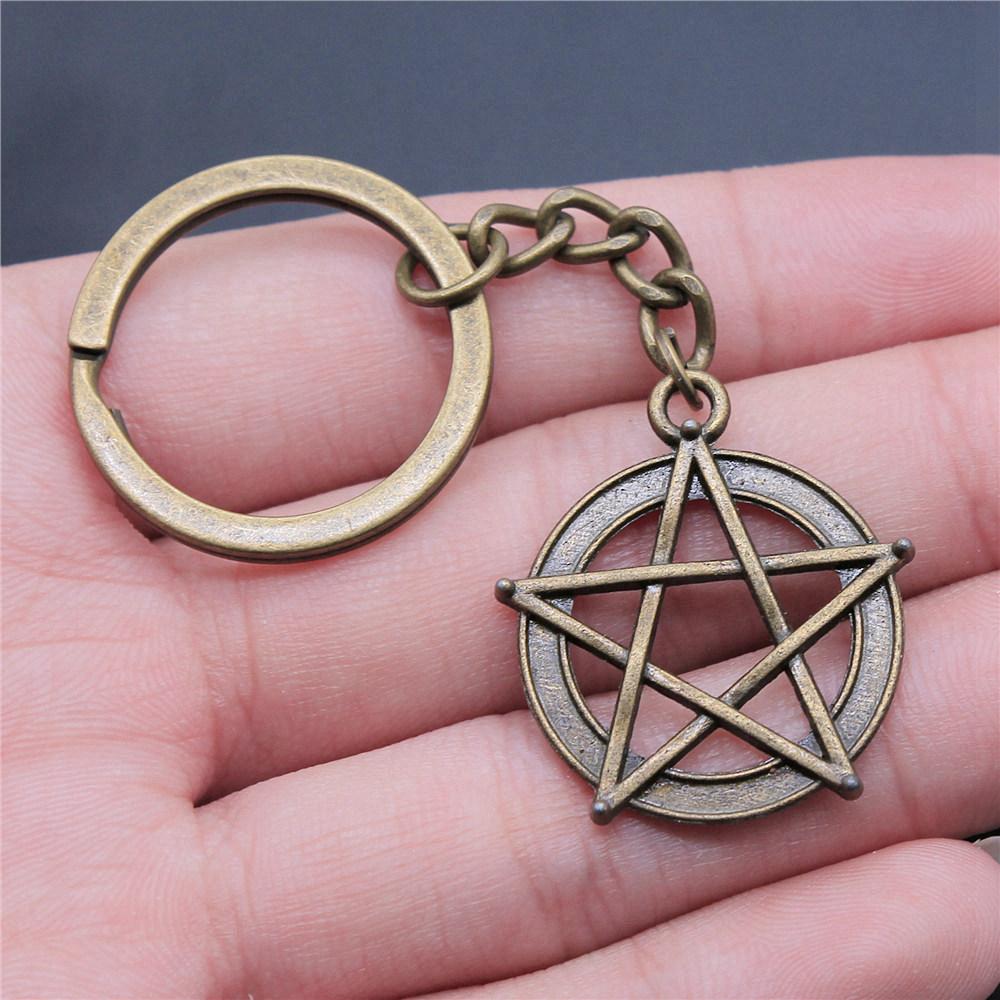 28mm Key Ring Star Pentagram Moon Minimalist Jewelry Components QY043