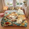 3pcs Sleeping Ginger Kitten Printed Quilt Set, Soft and Comfortable Quilt Cover for Bedroom