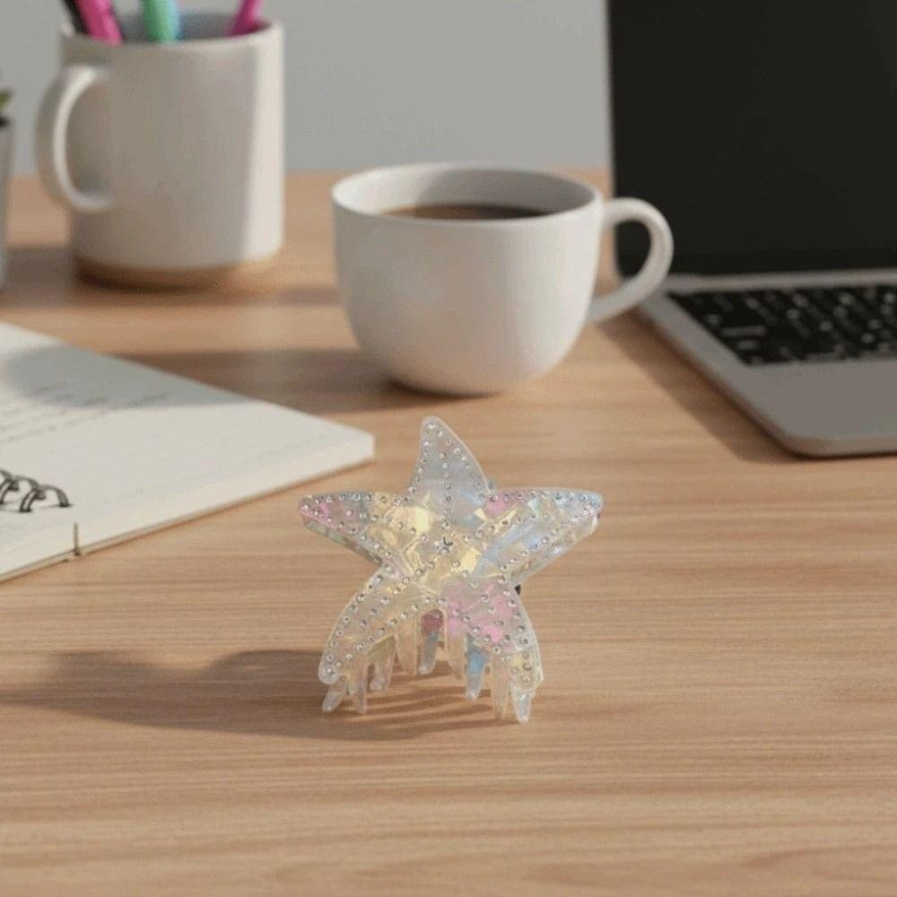 Rhinestone-inlay Starfish Hair Claw Five Pointed Star Acetic Acid Hair Claw  Ponytail Holder