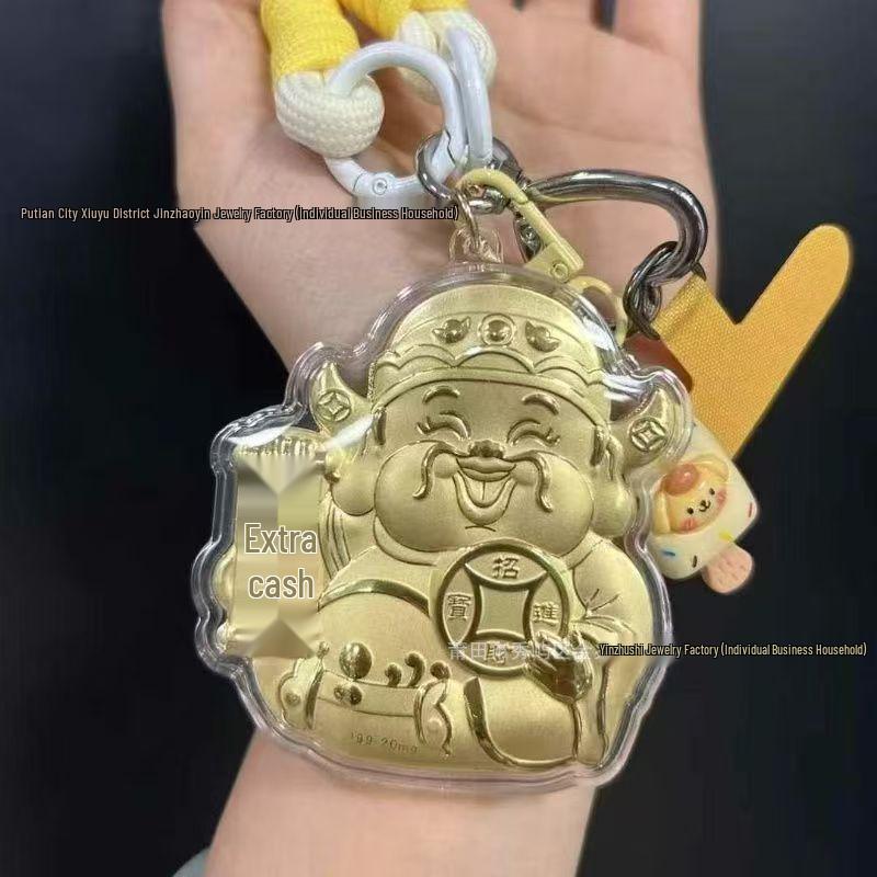 Lucky Cat Keychain with 999 Gold God of Wealth Charm and Phone Chain