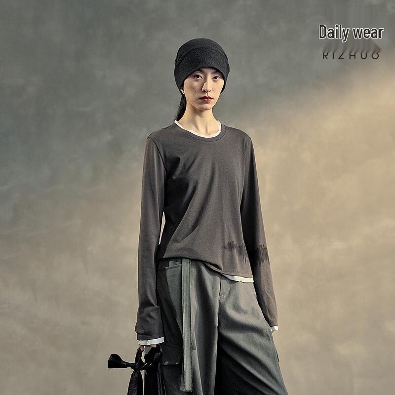 Rizhuo Women s Faux Two-Piece Long Sleeve T-Shirt S