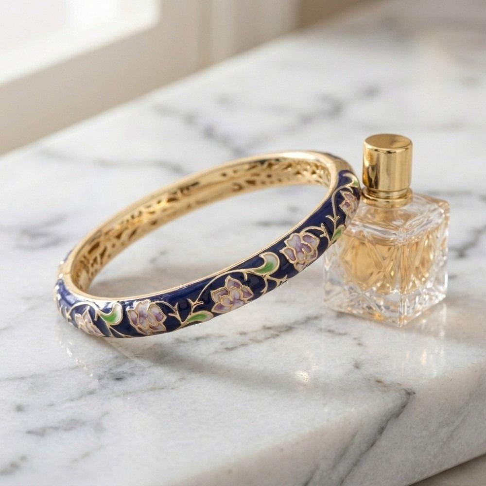 Traditional Vintage Cloisonne Bangle Peony Floral Women's Hand Bracelet  Gifts for Women Girl
