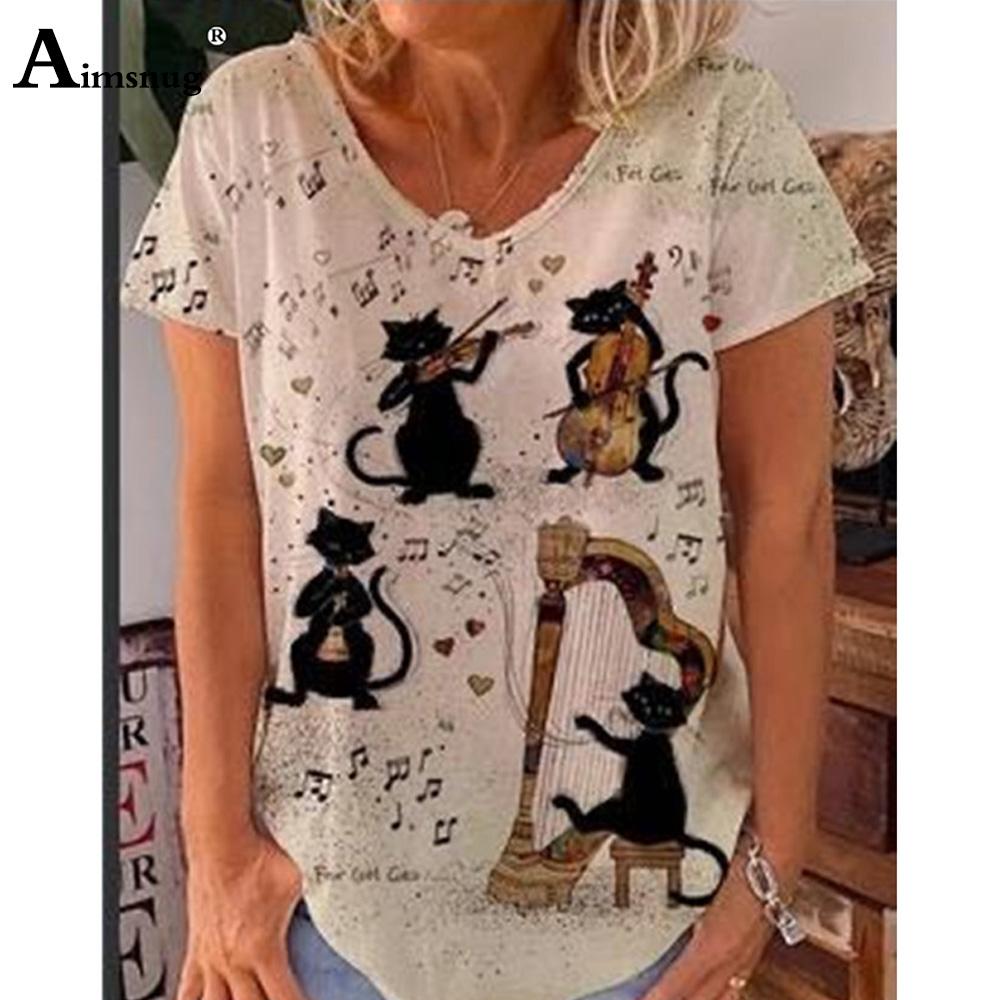 

Модные весенние блузки с принтом черного кота, футболки с коротким рукавом и V-образным вырезом, повседневные M белый
