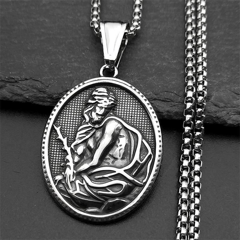 

Jesus with Palm Pendant Necklace for Women Men Stainless Steel Christian Gold Color Medal Religious Necklaces Amulet Jewelry 60CM
