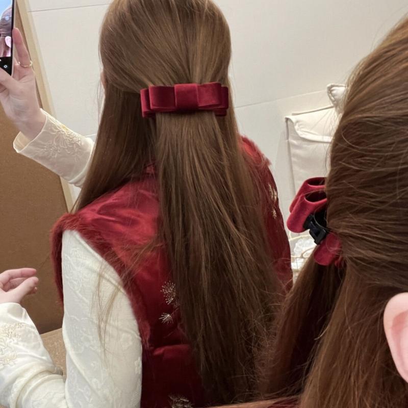 Korean Double-Sided Velvet Bow Banana Clip Women'S Autumn And Winter Temperament Elegant Ponytail Vertical Clip Hair Accessories