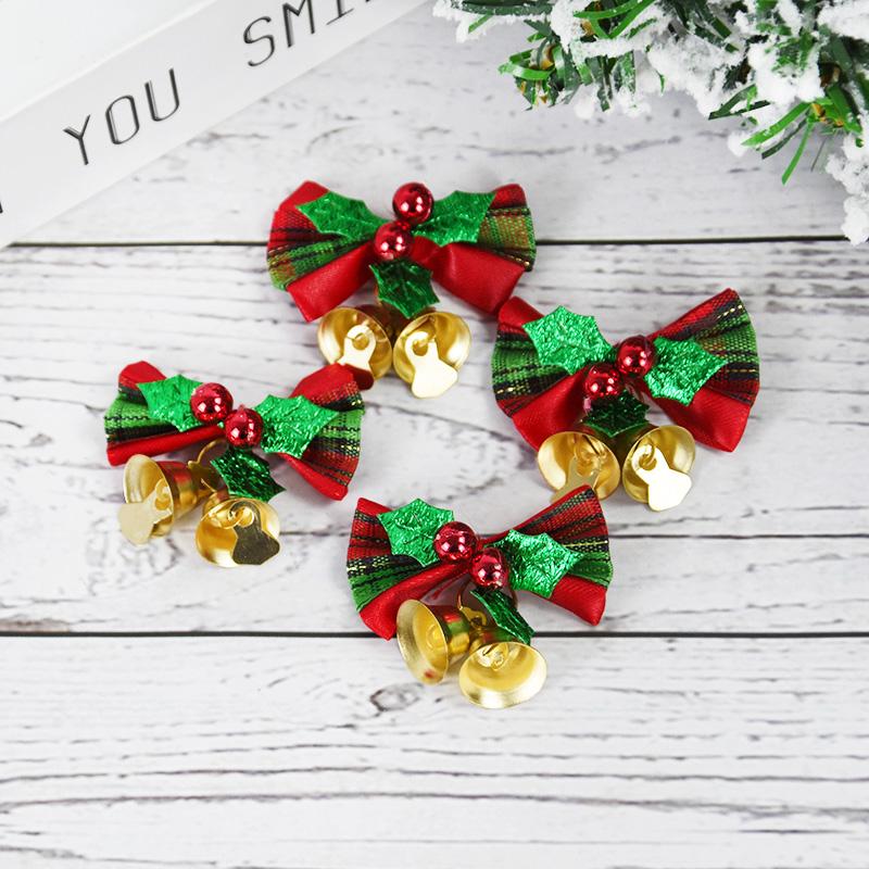 6pcs Christmas Bow With Bell Mini Xmas Tree Bowknot Pendant Ornaments For Home Decoration 2024 Navidad New Year Party DIY Gifts