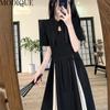 MODIQUE Sommer Plus Größe Neue Lange Kleid Shirt Frauen Lose Grundlagen Vintage Baumwolle A-Line Kleid Casual Solide Weibliche Kleider oansatz Kurzarm