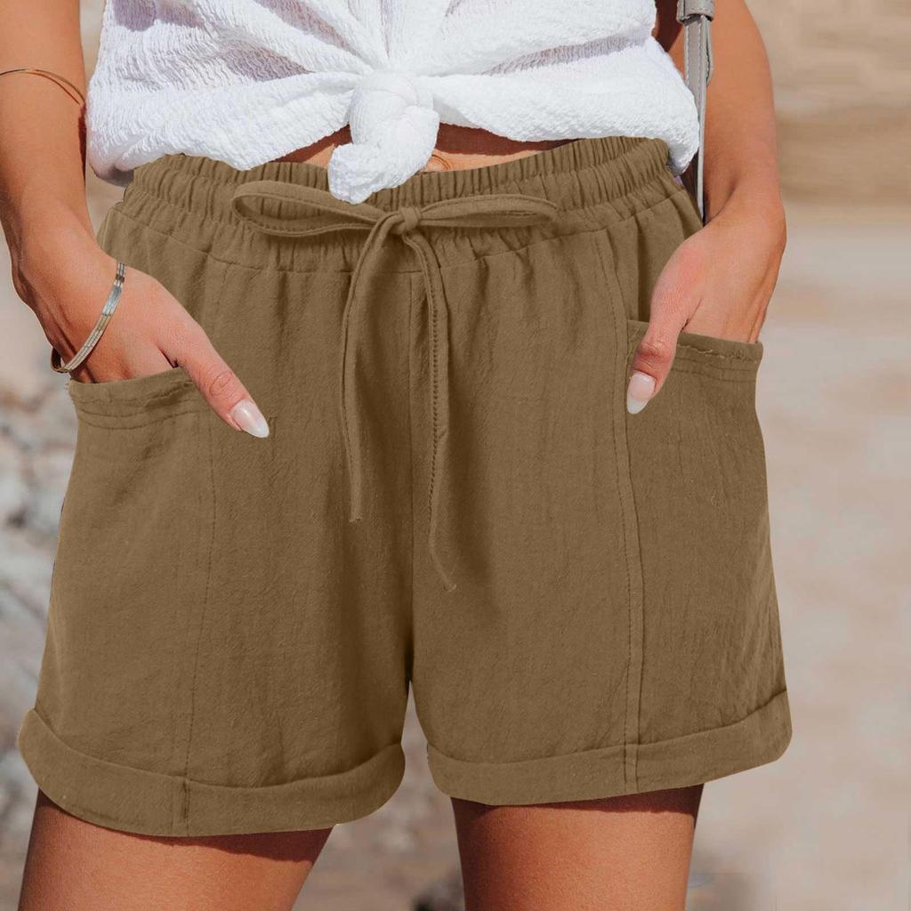 Women's Casual Comfortable High-Waisted Wide-Leg Shorts With Drawstring And Pockets