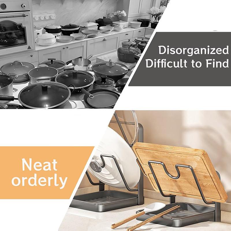 Kitchen Pot Lid Storage Rack, Multifunctional Stainless Steel Pot And Pan Organizer With Removable Drip Tray