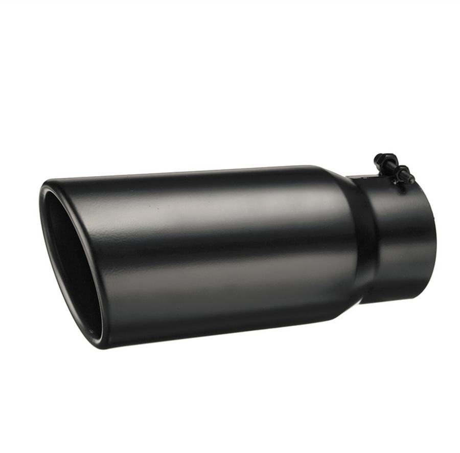 4" Inlet 5" Outlet 12" Long Angle Cut Rolled Bolt-On Exhaust Tip Tail Pipe Black