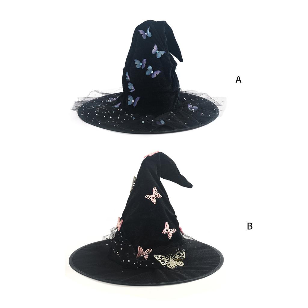 Butterfly Halloween Hat Soft Laces Witch Hat  Black Women Hat Costume Accessory for Halloween And Masquerade Event