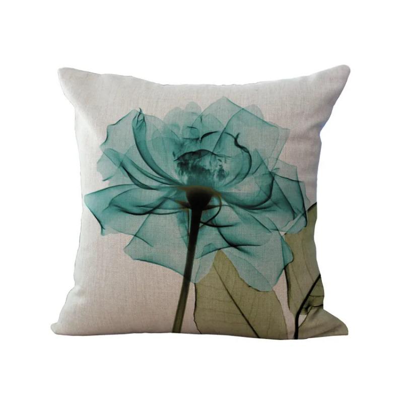 Buntes Pflanzenkissen Blumen Dekokissenbezug für Sofa Wohnzimmer Dekoratives Kissen Leinen